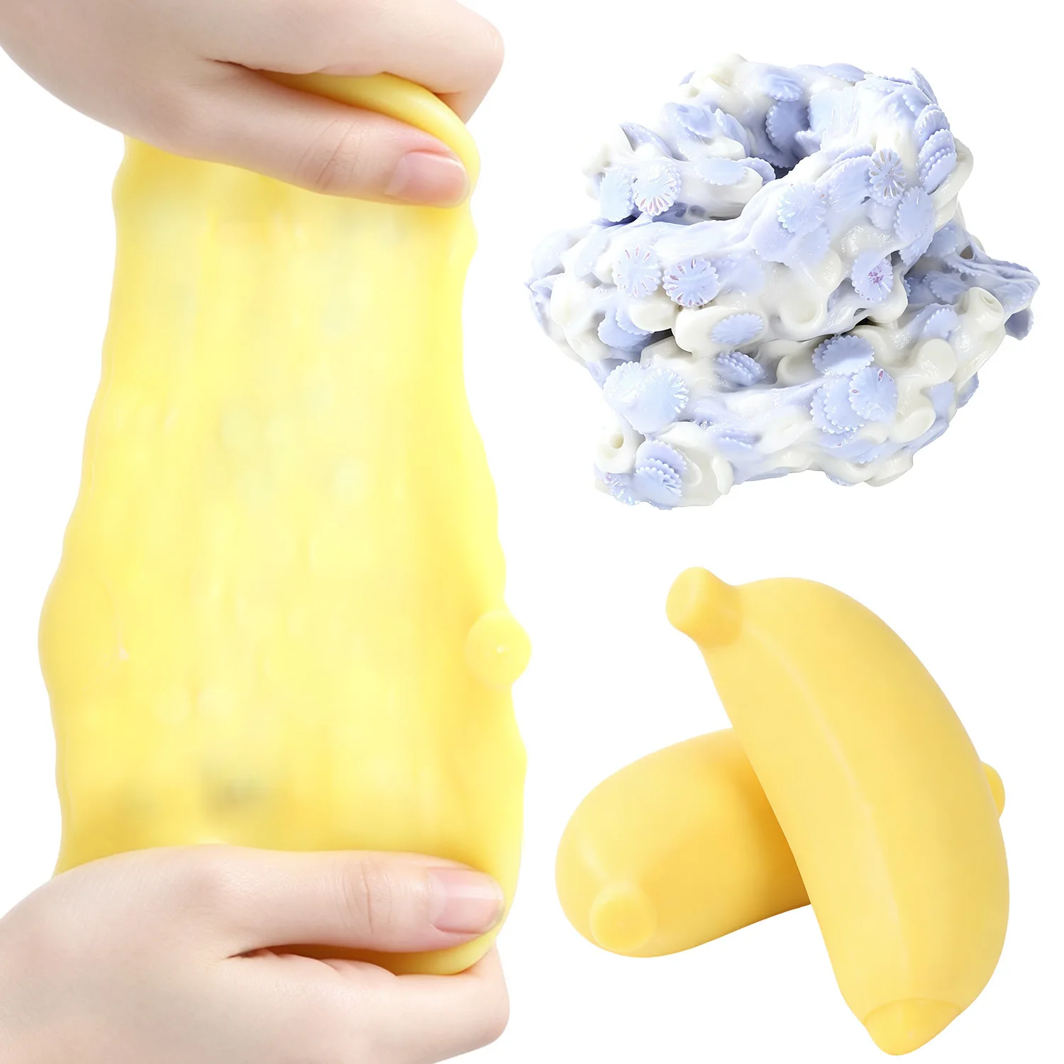 Knuspriger Bananen-Squishy-Spielzeugblock, weicher, drückbarer Stressball, taktiler Fidget-Spielzeug für Erwachsene, sensorisches, beruhigendes Geschenk – Detail 5