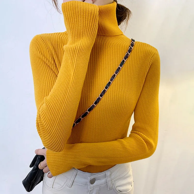 Sweaters Women Shirt Long Sleeve Tight Sweater Girls Autumn Winter Knitted Jumper Tops turtleneck Pullovers Casual