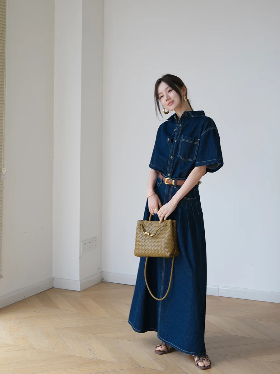 

Yum Wed Sle Denim Set Casual Retro irt A-Line Skirt Ensemble New 2023 Women's Faion Collection Summer Season