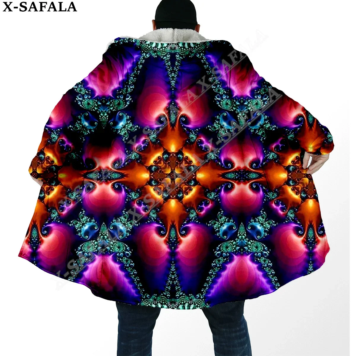 

Hippie Psychedelic Colorful Trippy 3D Print Dream Cloak Thick Warm Hooded Men Overcoat Coat Windproof Fleece Cape Robe Blanket-7