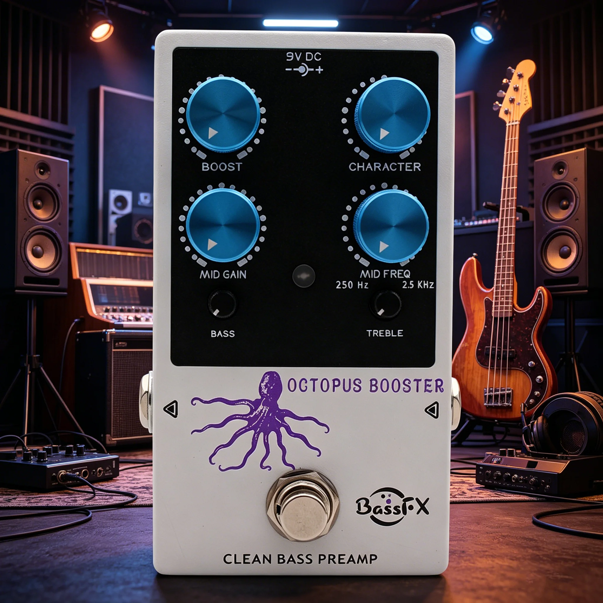 

Fanmuzk Octopus Booster Bass Preamp Pedal 3-Band EQ for Electric Bass Harmonic Rich Clean Tone