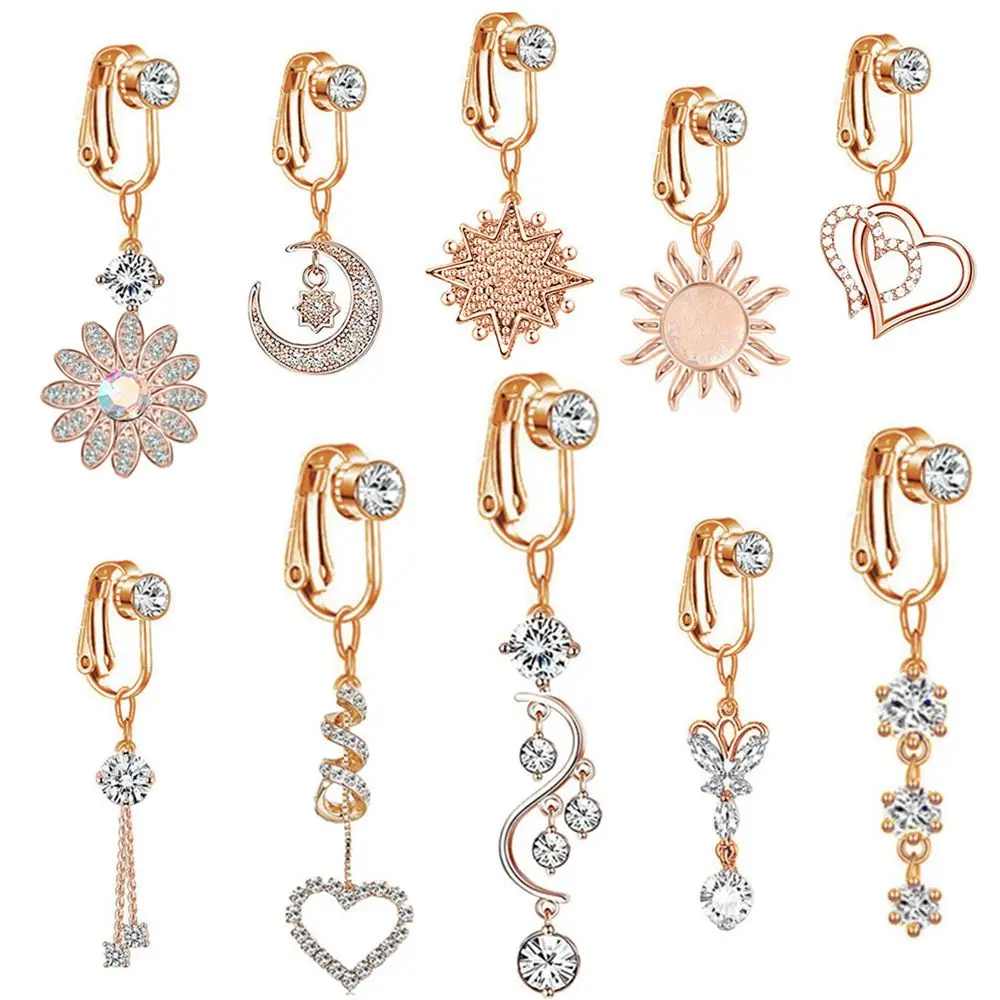 Star Heart Navel Rings Earring Clip Cartilage Clip Fake Belly Rings Navel Clip on Belly Button Rings Body Jewelry