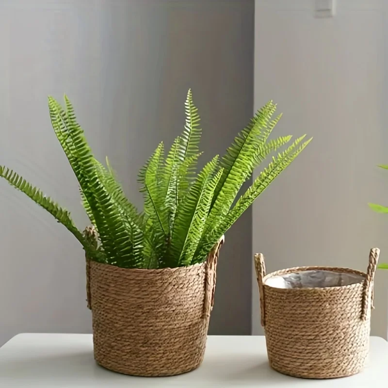 Straw Woven Flower Pot Planter Basket Nordic Handmade Laundry Dirty Clothes Storage Potted Garden Green Plant Flower Holders