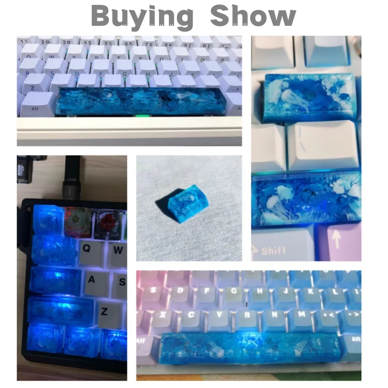 Jellyfish Key Cap Crystal Transparent Ocean Foam Blue Handmade Cute Function Key Position Mechanical Keyboard Keycap Esc Tab