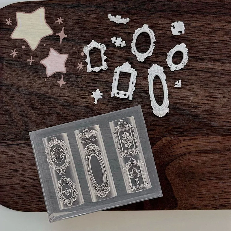 European Retro Photo Frame Shape Silicone Nail Mold Nail Stamping Nails for DIY Nail Salon Design Stereoscopic Manicure Art Tool