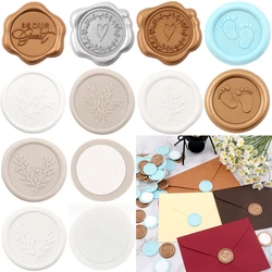 25pcs/set Wax Seal Stickers Embossed Heart Footprint Rosemary Branch Be Our Guest Pattern Self-adhesive Stickers for DIY Cards