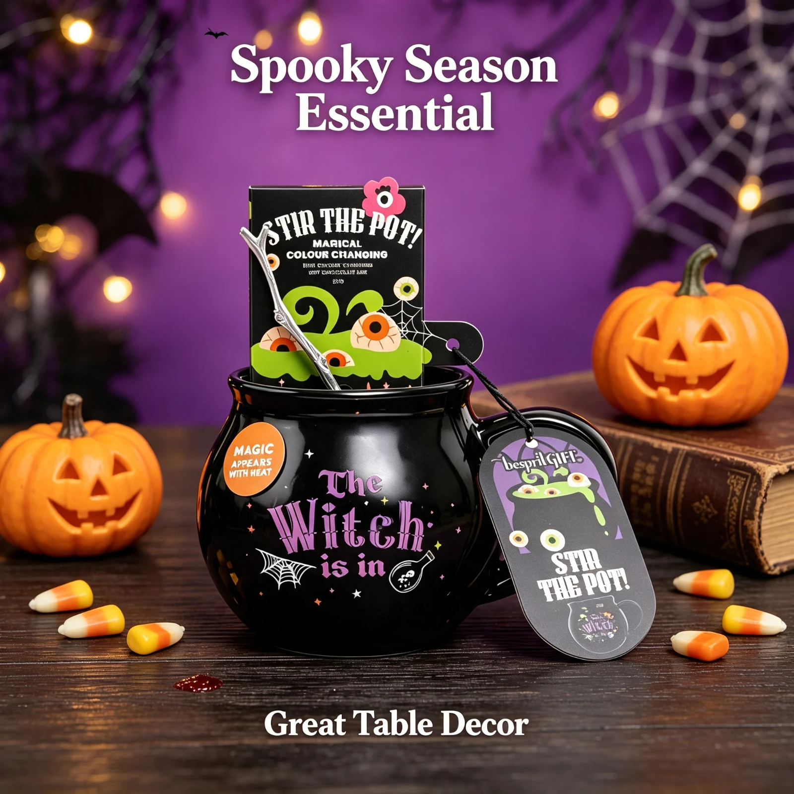 Heat Changing Witch Cauldron Mug, Ceramic Color Shift Magic Set Gothic Halloween Birthday Gift, For Women Girls Party Decor