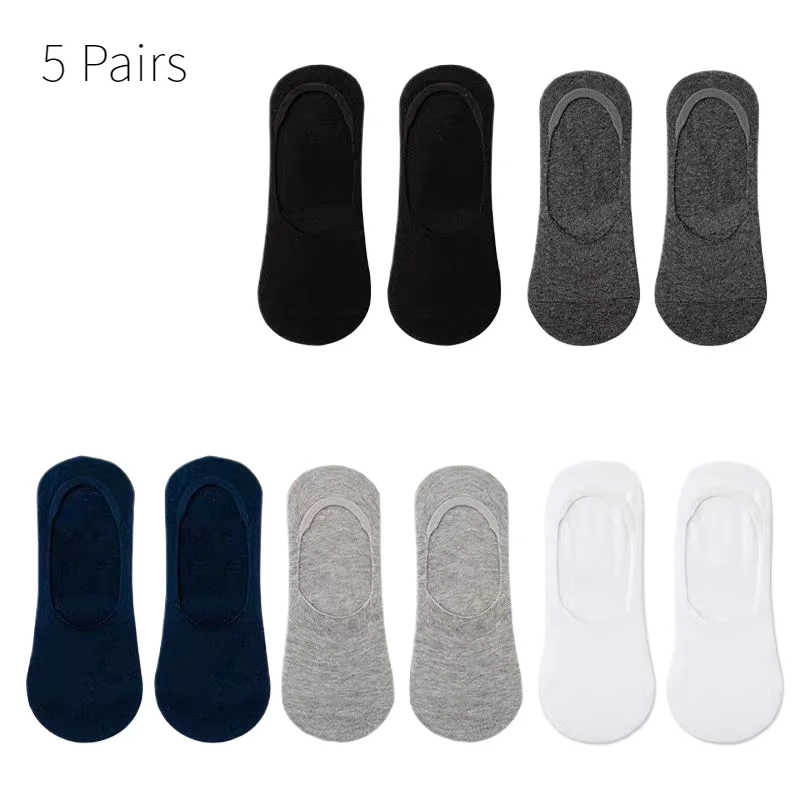 5 Pairs Men\'s Solid Color Light Mouth Invisible Socks Solid Color Business Casual Non Slip Men\'s Short Socks