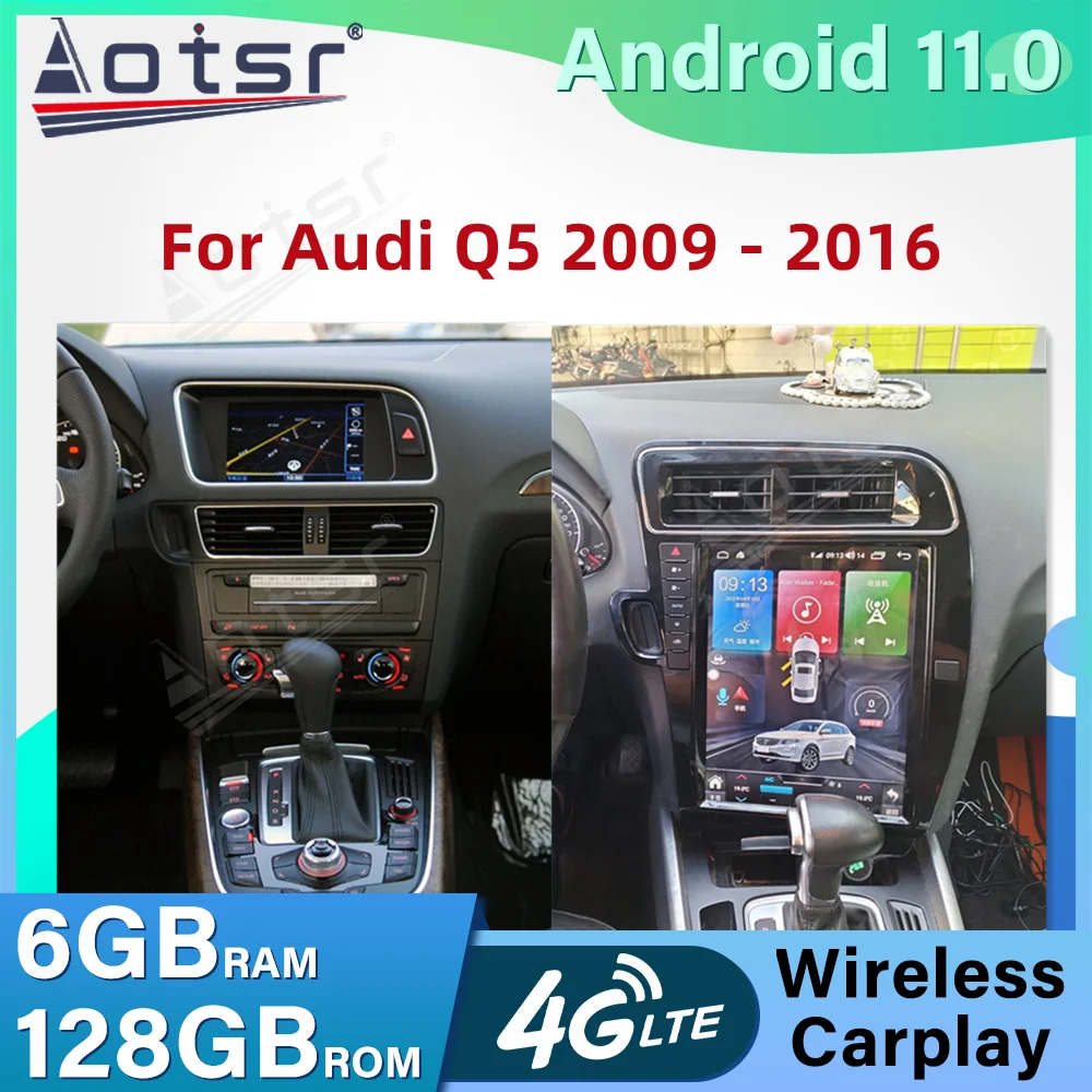 

For Audi Q5 2009 - 2016 Car Radio GPS Navigation Android 11.0 128GB Head Unit Multimedia Player Tesla Style Audio Stereo Carplay