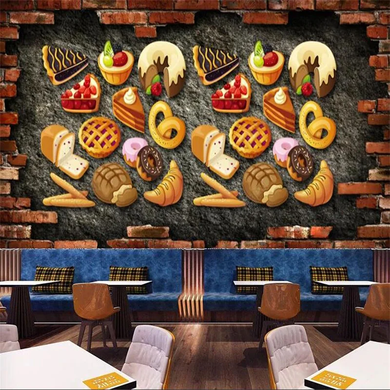 3D Retro Brick Wall Bakery Pizza Western Restaurant Custom Mural Wallpaper Baking Dessert Fast Food Industrial Decor Wall Paper