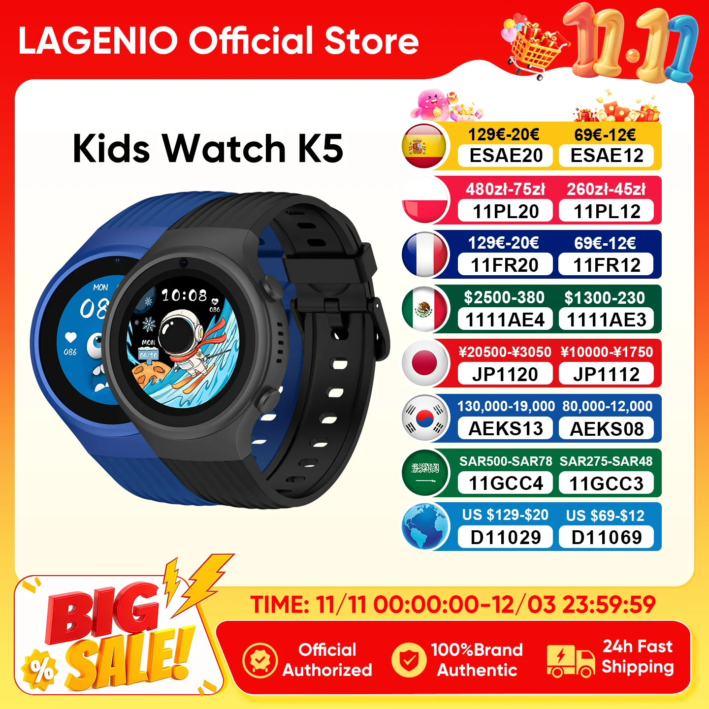 

LAGENIO K5 4G Kids Smart Watch WIFI SOS GPS Monitor Tracker Location Smartwatch Child Waterproof Camera Video Call Phone Watch
