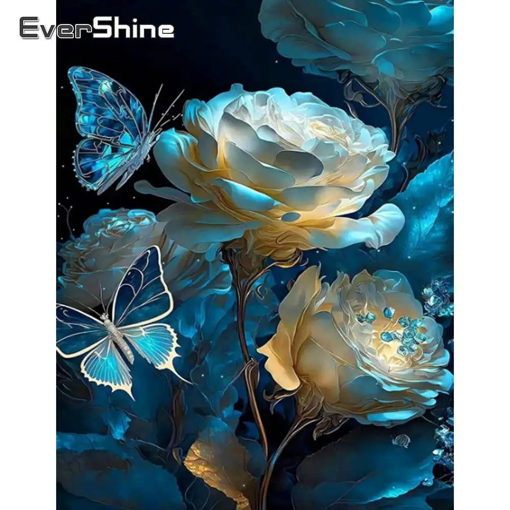 

Evershine Full Round Diamond Painting Rose Embroidery Mosaic Flower Picture Of Rhinestones Butterfly Cross Stitch Wall Art
