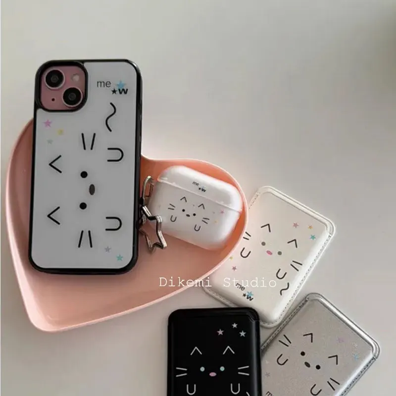 الكورية Ins المتخصصة خط بسيط القط شخصية الكتابة على الجدران جراب هاتف آيفون 16 برو ماكس 15 14 13 12 11 Xr Xs ماكس 7 8 زائد غطاء #4