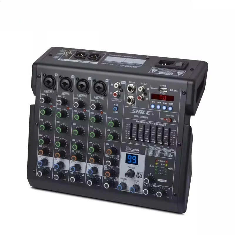 6-Channel Mixer, Professional Audio Console for Stage Performance, Meeting, Wedding, Digital Effects Processor