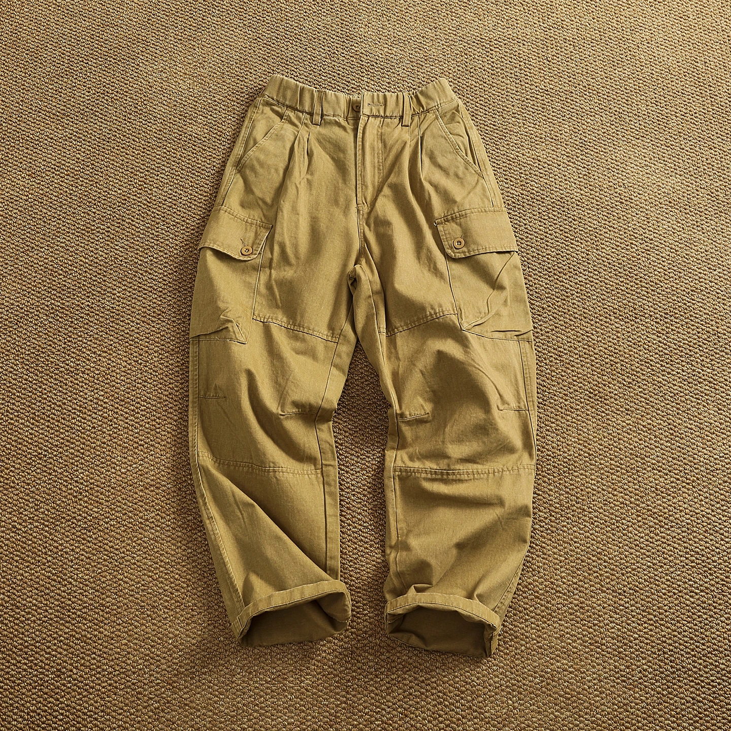 100% cotton heavy duty multi-pocket trousers distressed washed wide-leg overalls men's loose drawstring scimitar pants