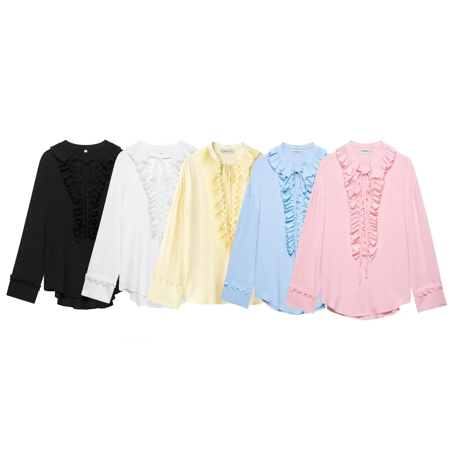 

TRAF Women Lace Up Chiffon Shirt Loose V Neck Ruffles Loose Tops Spring Holiday Blouses Female Shirts & Blouses