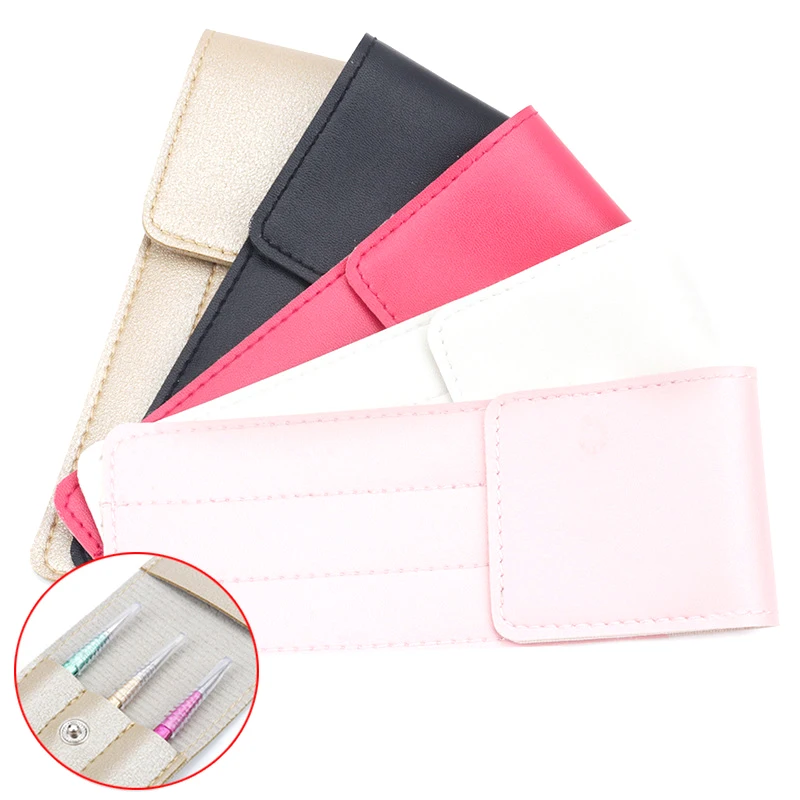 3hole Eyelash Extension Tweezers Leather Cover Eyebrow Clip Holder Storage Bag Collection Case Lash Lifting Supplies Makeup Tool