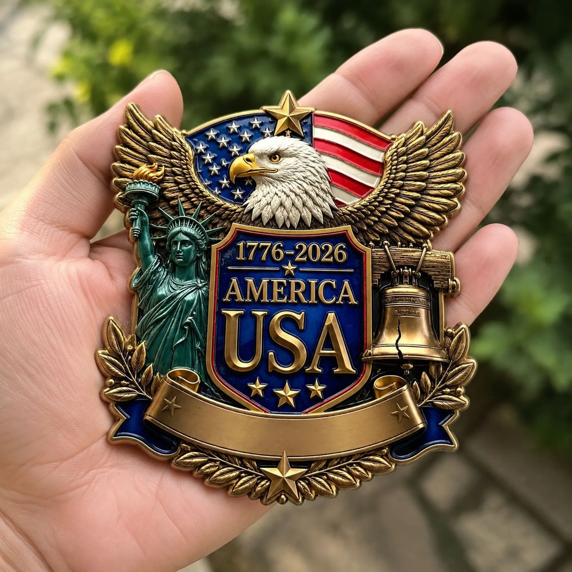 Statue of Liberty 3D Metal Eagle Car Emblem Sticker USA 250th Anniversary Chrome Zinc Alloy Vehicle Badge For Motorcycle Truck
