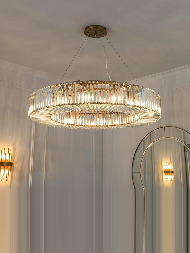 Elevate Your Living Room With Our Classic Dimmable LED American Crystal Chandelier High-end Pendant Light 40-150cm Gold Silver