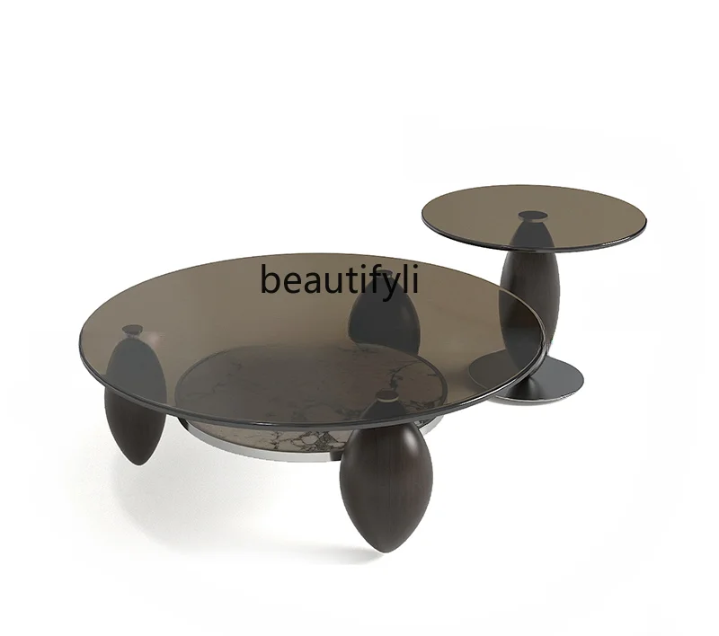 

Large and Small Coffee Table Combination Italian Minimalist Style Living Room Home round Tempered Glass Tea Table Design Sense