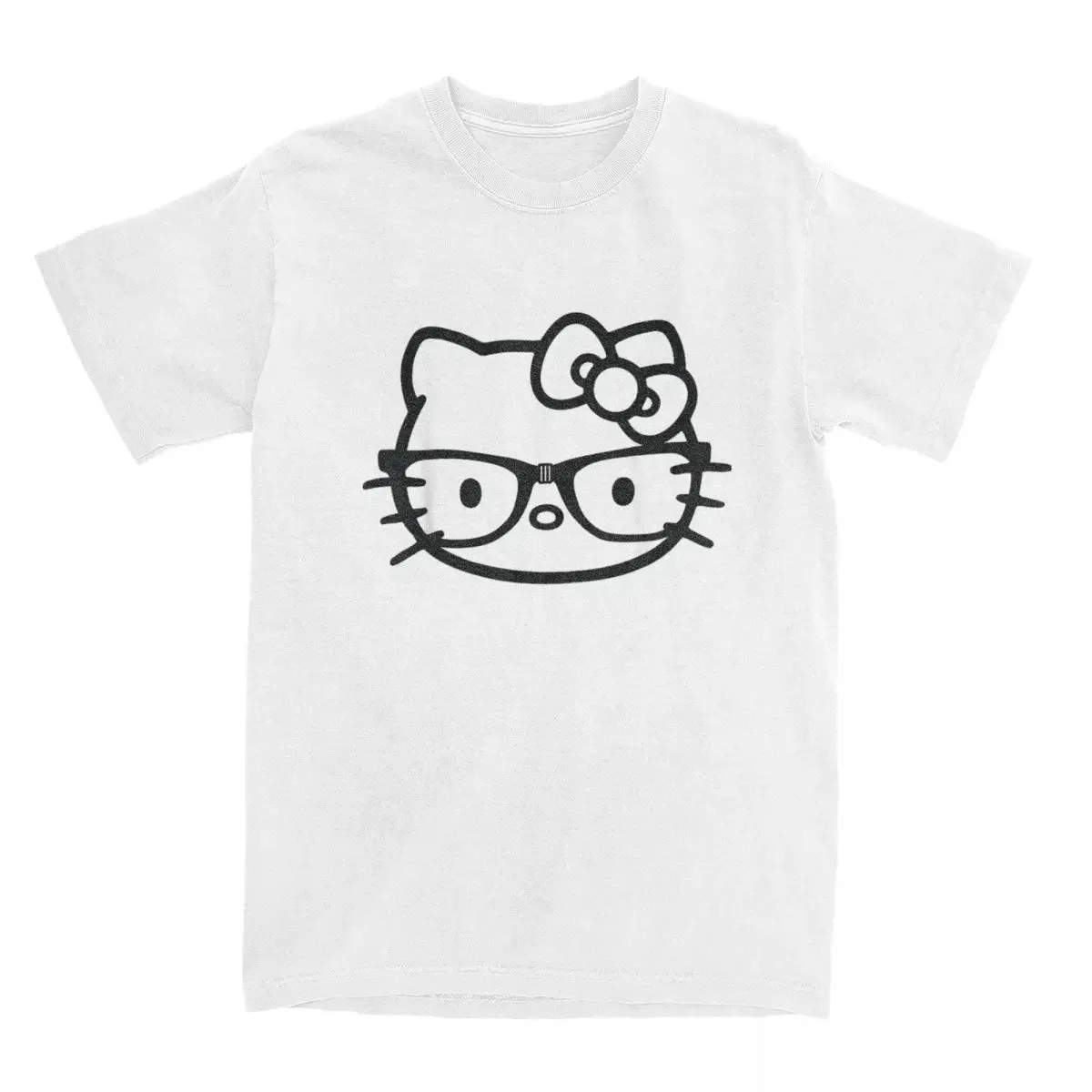 Hello Kitty Black And White Nerd Glasses T Shirts Men Women's Pure Cotton Male T-Shirt Crewneck Tees Short Sleeve Tops Printed