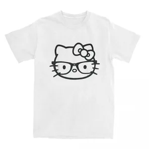 Hello Kitty Cotton Pure T -shirt dành cho nam và nữ, đen và trắng, kính mọt sách, áo phông crewneck, áo ngắn, áo sơ mi nam 8 Áo sơ mi chính bán hàng chính - №4