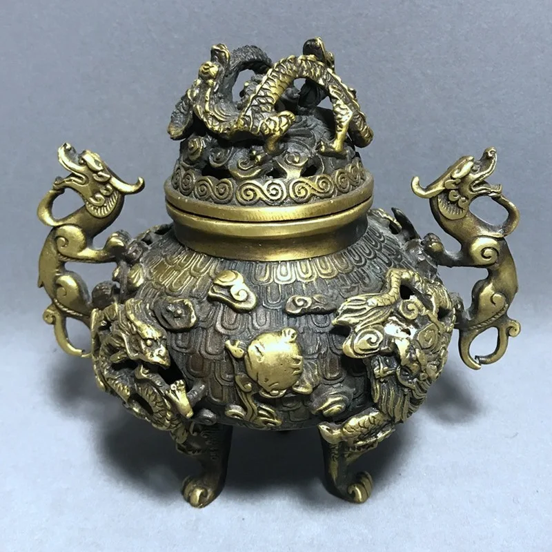 Antique Bronze , Nine-Dragon , Imperial Incense Burner Craftsmanship from the Qianlong Era of