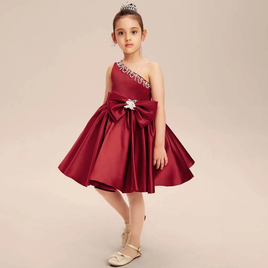 YZYmanualroom Satin Flower Girl Dress A-line One Shoulder Knee-Length 2-15T