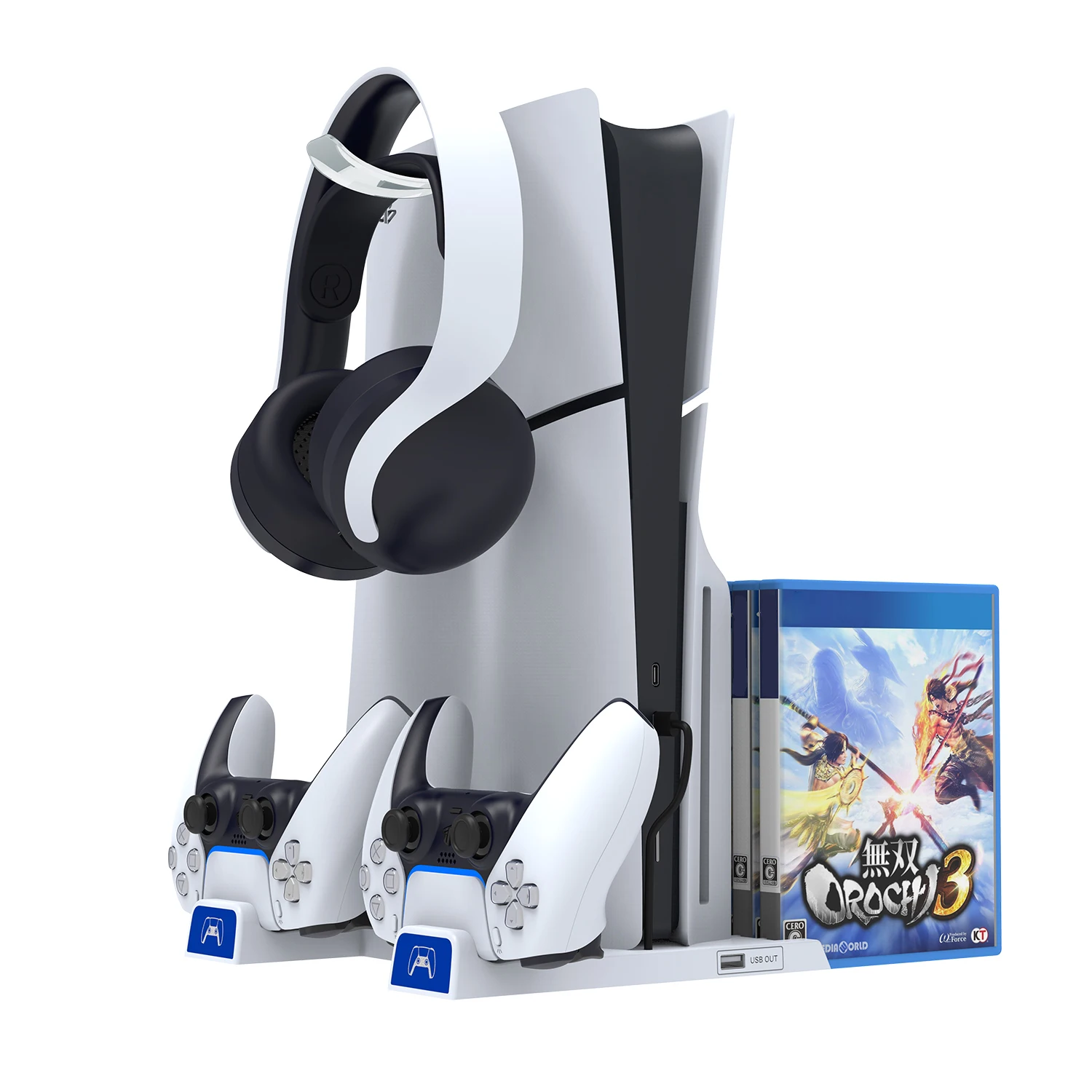 Ipega Multi-Functional Charging Dock for Sony PS5/PS5 Pro/PS5 Slim, Dual Controller Charger, Headset Stand, 10-Game Card Storage