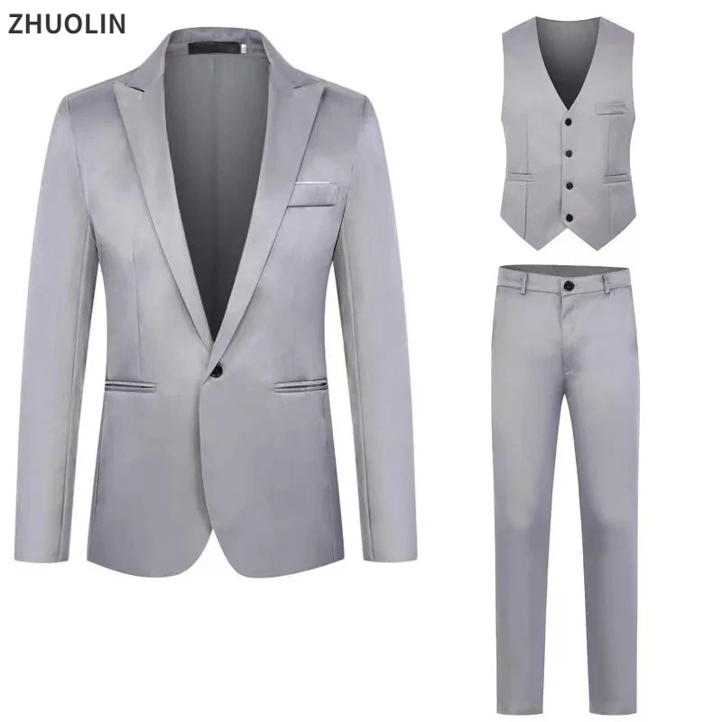 Men Suits Wedding 3 Pieces Elegant 2 Outfit Set Blazers Fashion Luxury Business Classic Jackets Vest Pants 2024 Formal Clothing