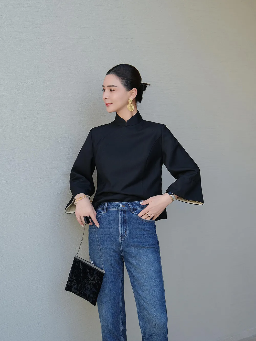 

Новая женская повседневная модная кофта-топ из ацетатной шерсти Mallin Spring, приталенного кроя, в китайском стиле, с боковыми пуговицами и цветовыми блоками