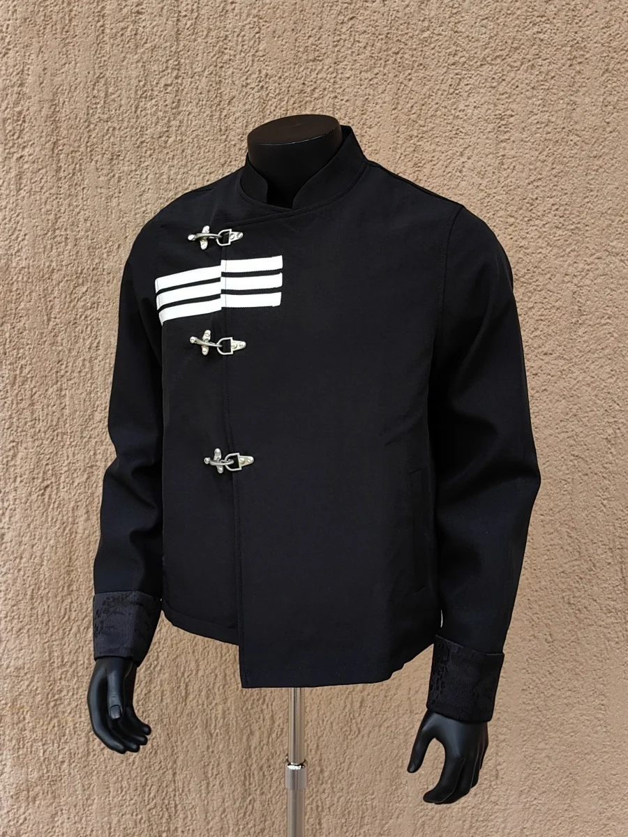 

Original Tee Bars New Chinese Sle Stand Collar Men's Jaet High Quali Metal Bule Retro Coat Polyester Fiber Spring A...