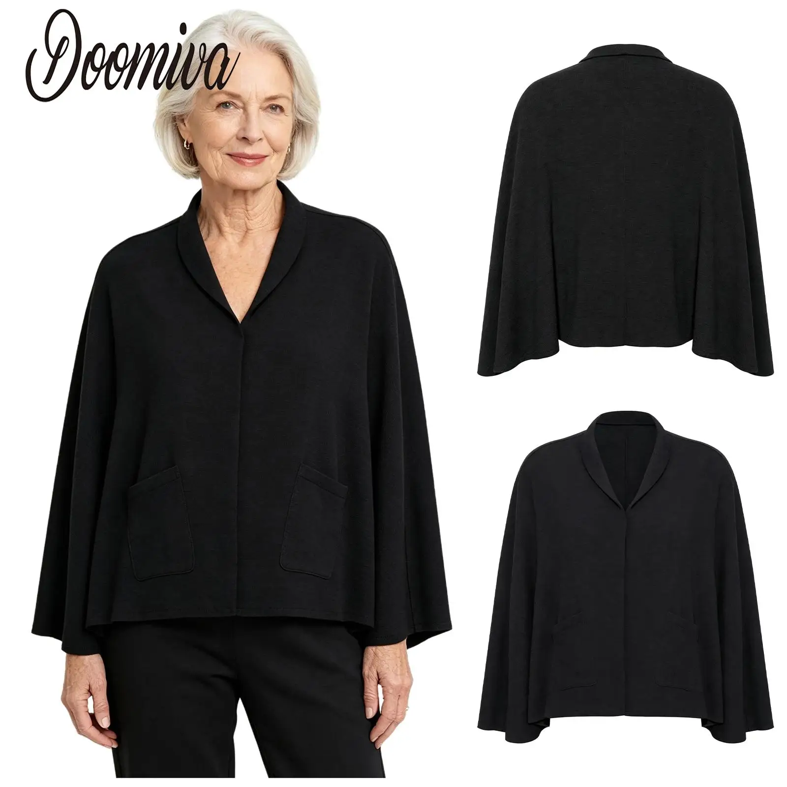 Women Elderly Adaptive Warm Cape Shawls Shirt Special Need Clothes for Nursing Home V Neck Button-down Cardigan Top with Pockets