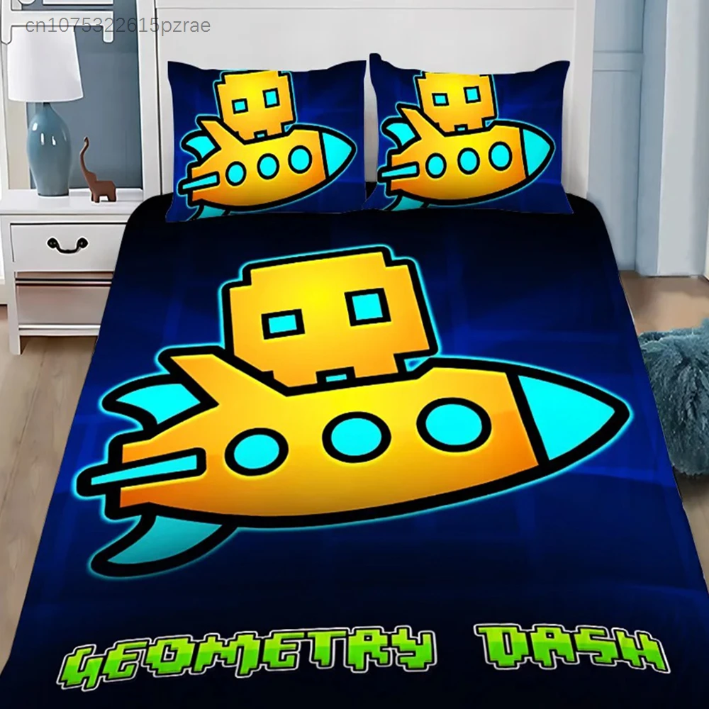 Video Game Duvet Pillowcase Bedding Set Adult Boy G-Geometry Dash Girl Bedroom Decoration Children Gift Single Double Large Size