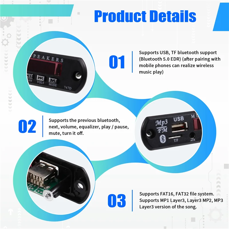 Exquisite MP3 WMA Bluetooth 5.0 Audio Decoder Board DC 12V, Wireless Module For USB TF Radio - Includes Remote Control