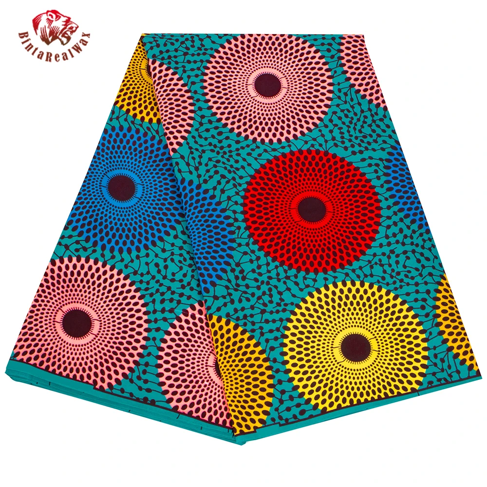 BRW Ankara African Print circle pattern Fabric Patchwork Real Wax Dress Sewing Tissu Craft DIY Textile Material For party fp6544