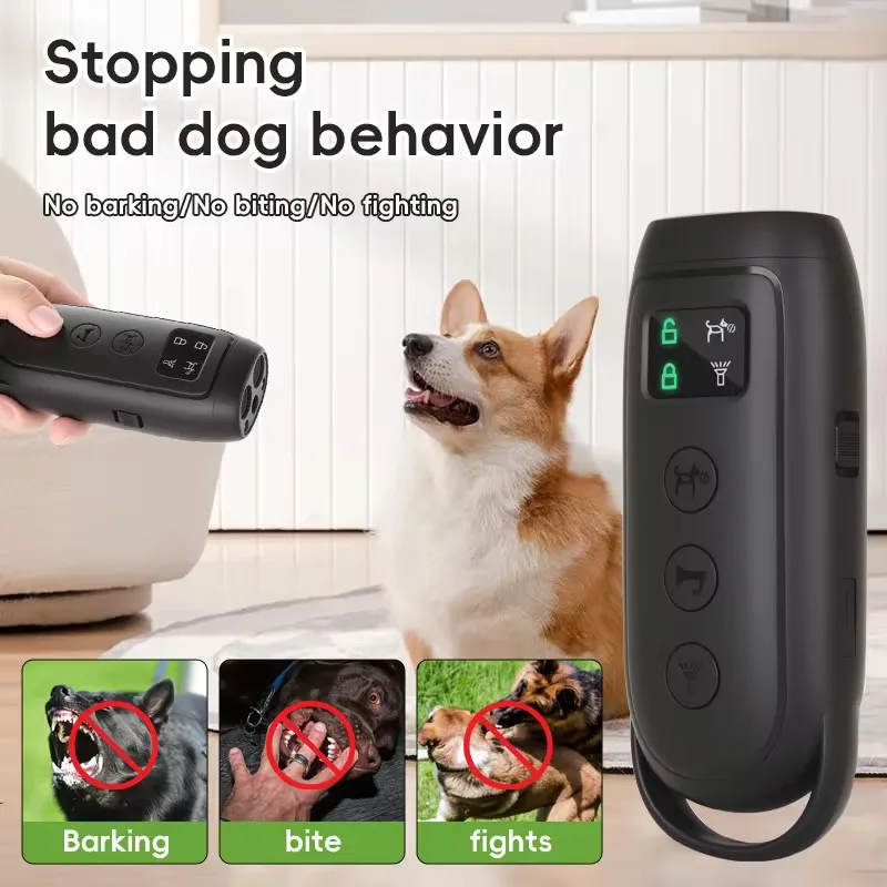 New Multi Frequency Ultrasonic Dog Deterrent Anti-Barking Trainer Flashlight Outdoor Self Defense Controller