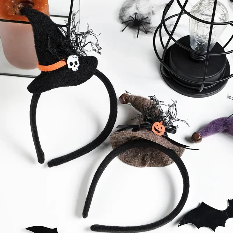 Happy Halloween Decoration Witch Hat Headband Children Kids Pumpkin Skull Horror Headwear Halloween  Party Cosplay Supplies