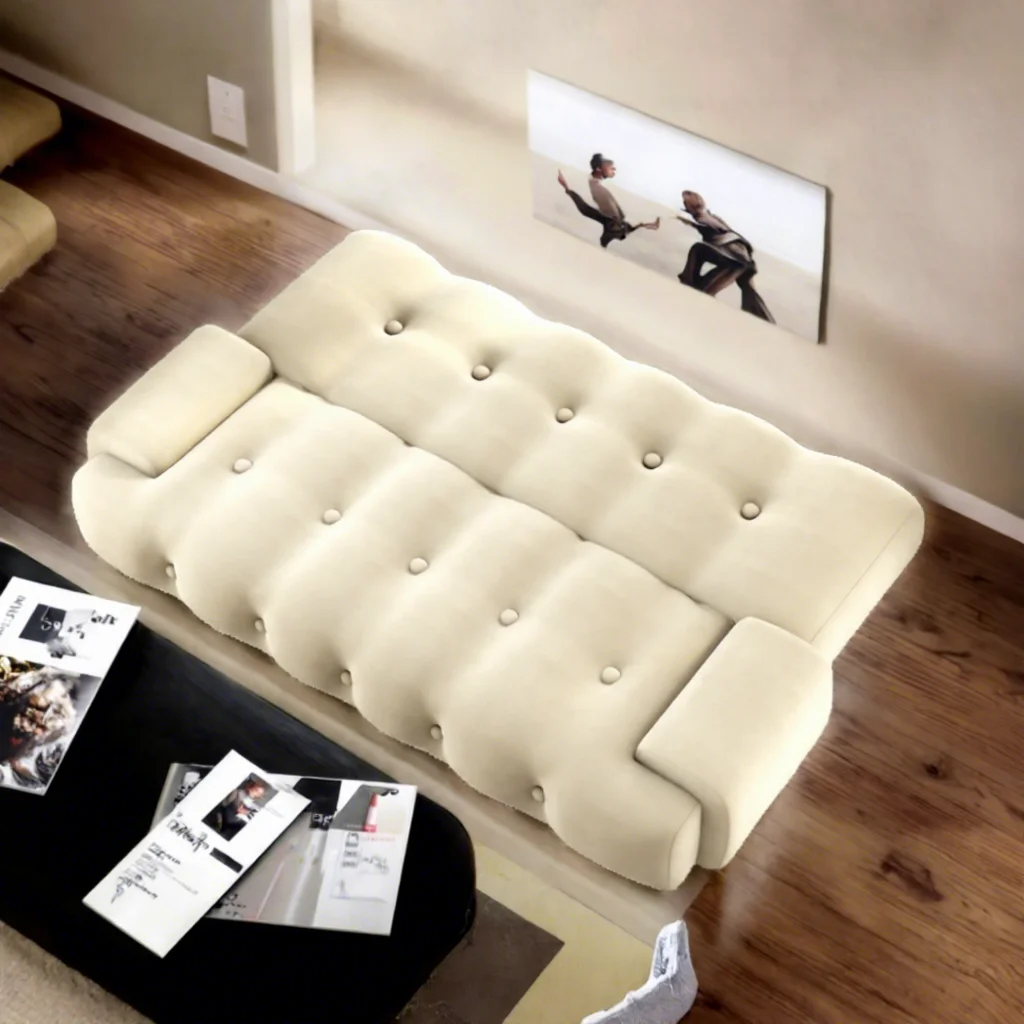 Fabric Sofa Bed Folding Dual-use Living Room Bedroom New French Straight Row Cream Wind Sofa