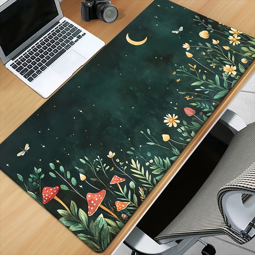 1pc Oversized Bohemian Gaming Mouse Pad & Desk - Non-Slip Rubber Base with Green Suitable for PC, Laptop, Keyboard Tray, Rectangular Desk Accessory for Office