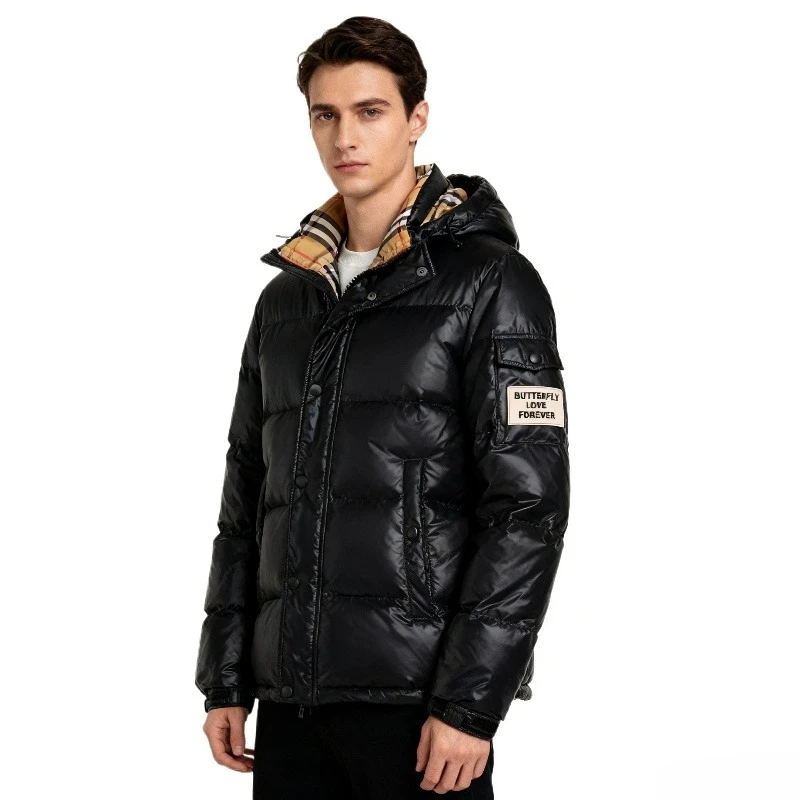 العصرية الرجال عارضة مقنعين أسفل سترة 2025 الشتاء أزياء الأبيض بطة ريشة الدافئة أعلى النمط الأوروبي منتظم صالح #1