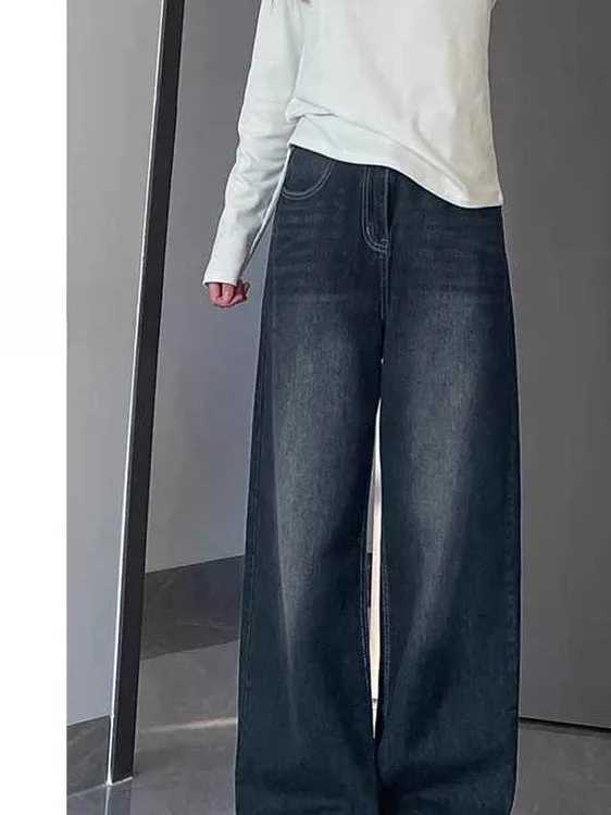 

Прямые джинсы с высокой талией, женские повседневные свободные утягивающие широкие брюки для грушевого тела Bla ey, весна-осень, новинка ...