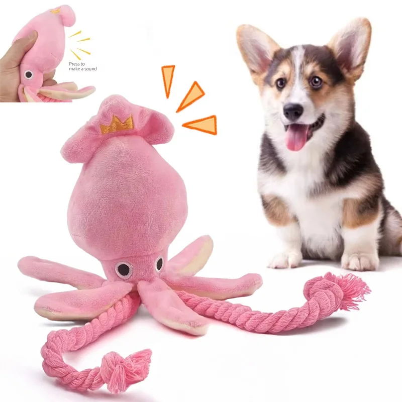 Juguete de peluche para mascotas, juguete para masticar para perros, juguetes de entrenamiento Molar para cachorros, juguetes chirriantes con forma de pulpo, cuerda de algodón interactiva, accesorios para perros