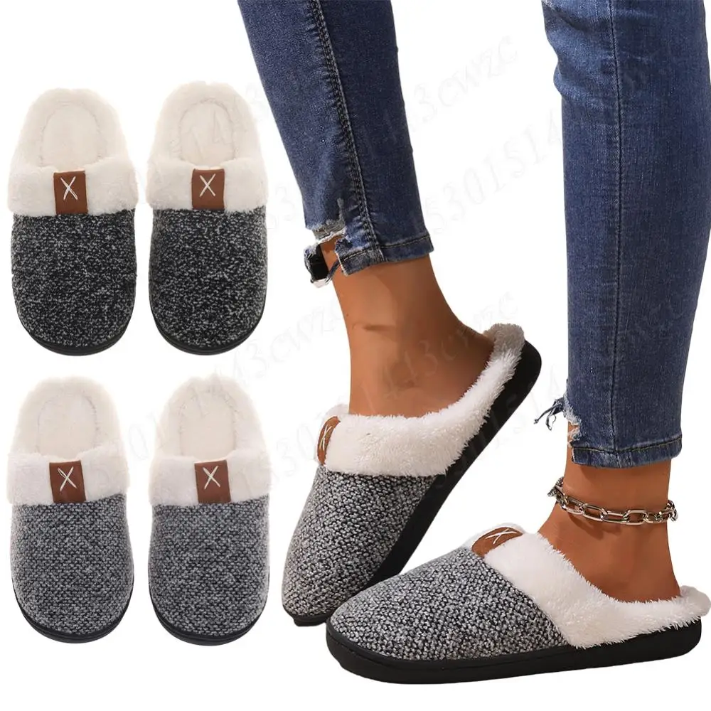 

Thermal Plush Slippers Fuzzy House Slippers with Faux Fur Lining Cloud Platform Slippers Comfortable Non-Slip for Autumn Winter