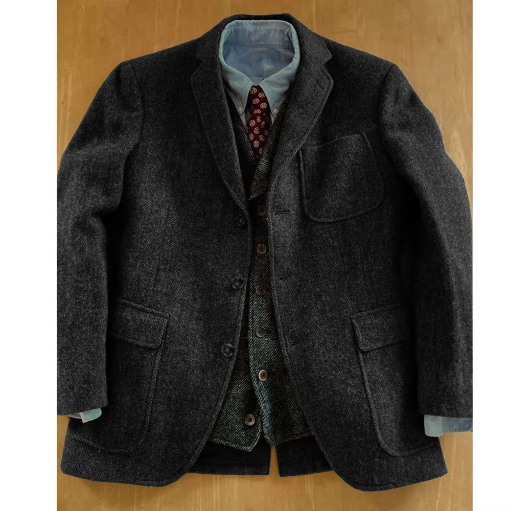 Blazer da uomo a spina di pesce Slim Fit monopetto giacca colletto con patta tasche moda casual elegante confortevole 2025 NUOVO