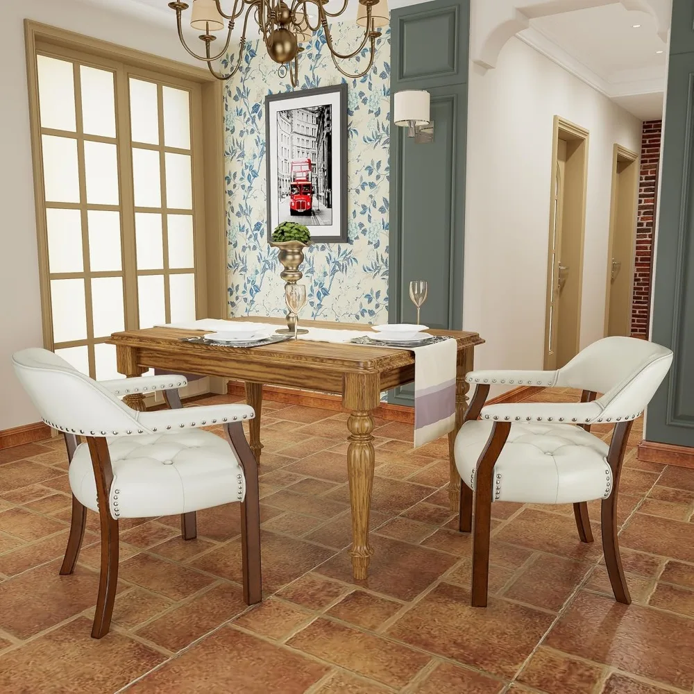 كرسي طعام من الجلد الصناعي من LEEMTORIG بأذرع، كرسي طعام من الخشب الصلب مع ظهر داعم، كراسي طاولة لعبة البوكر، Boss Capti