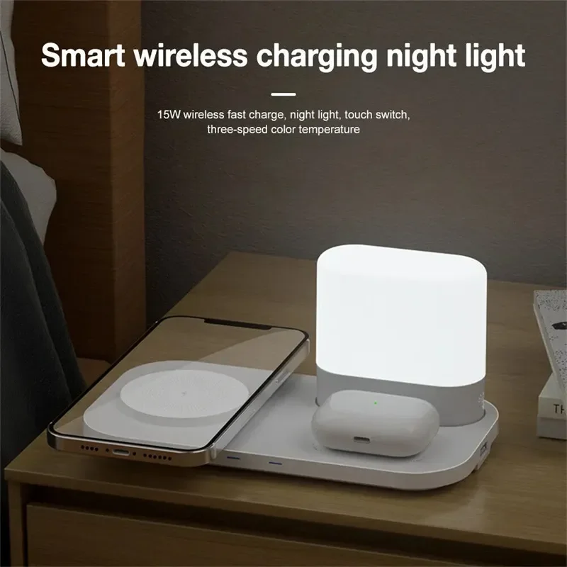 15W Wireless Charger With Lamp Night light Fast Induction Charging Stand For iPhone  Airpods Samsung Xiaomi with pacakge box