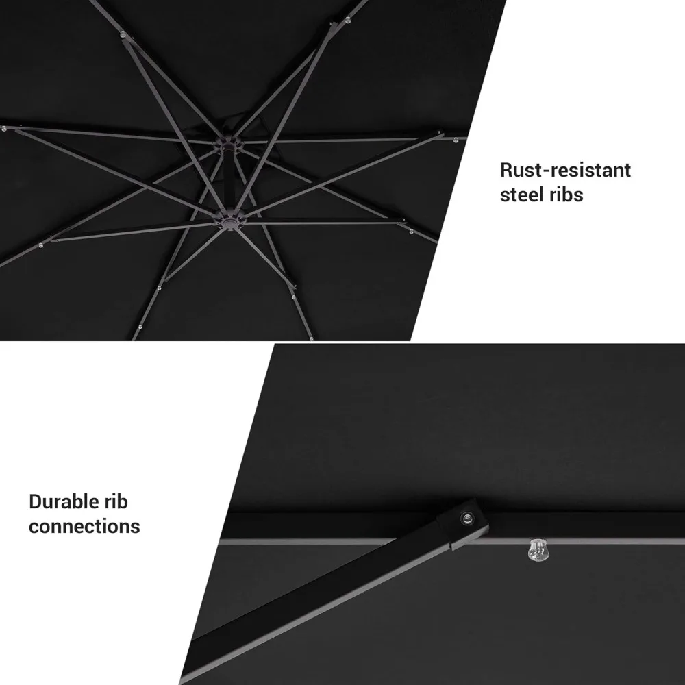 مظلة فناء بإزاحة LED تعمل بالطاقة الشمسية بطول 8.2 × 8.2 قدم، مظلة ناتئة مضاءة 32 مصباحًا مع مظلات معلقة بقاعدة إمالة ومتقاطعة للحديقة #4