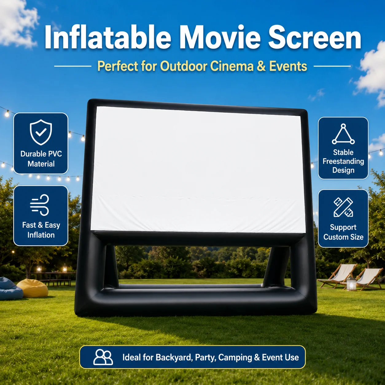 Inflatable Outdoor Movie Screen, Freestanding Support Frame for Backyard Cinema, Parties, Events, Portable Projection Screen