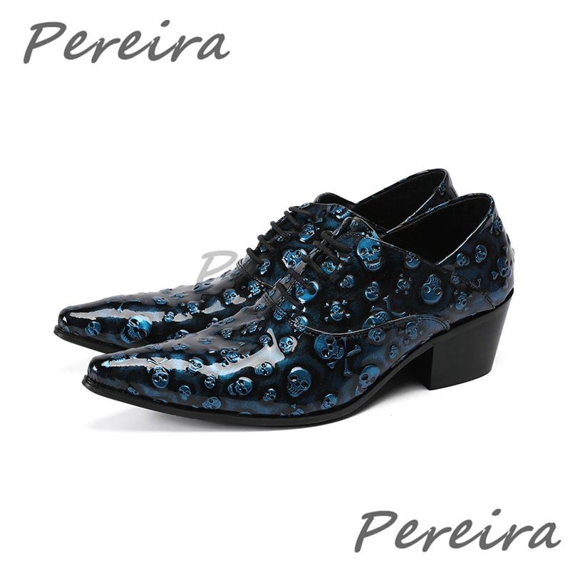 Novel Blue Yellow Skeleton Carved Design Men Shoes Handmade Cowhide Pointed Lace Up Oxford Shoes Banquet Party Prom Dress Shoes
